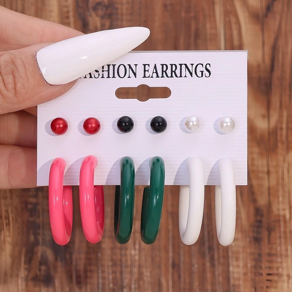 6pairs Elegant Chunky Water-drop Drop Earrings Matte Finish Luxury Teardrop Hoop Eardrop Bead Glossy Stud Earring Gift