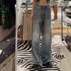 Explosive Paris Full Diamond Design Sense Niche Bright Diamond Heavy Industry Loose Wide Leg Jeans Women's Autumn Thin Drape Pants