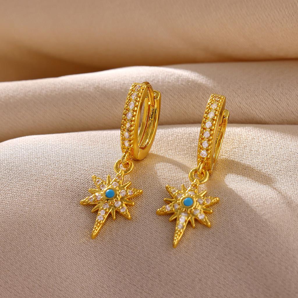 2026 Vintage Gold Color Hoop Earrings For Women Elegant CZ Heart Star Flower Pendant Hanging Ear Piercing Romantic Jewelry Gift