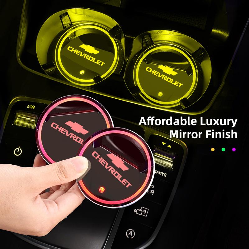 Car Coasters USB Charging Anti-slip Cup Pad Seven-color LED Auto Interior Ambient Light For Chevrolet Spark Captiva Cruze SS Z71
