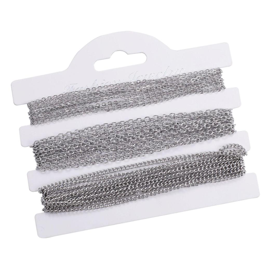 Stainless Steel Fine Chain Set: 1.5mm, 2mm Cross, 2mm Dense Sideways, 6 Meters/Pack for DIY Jewelry