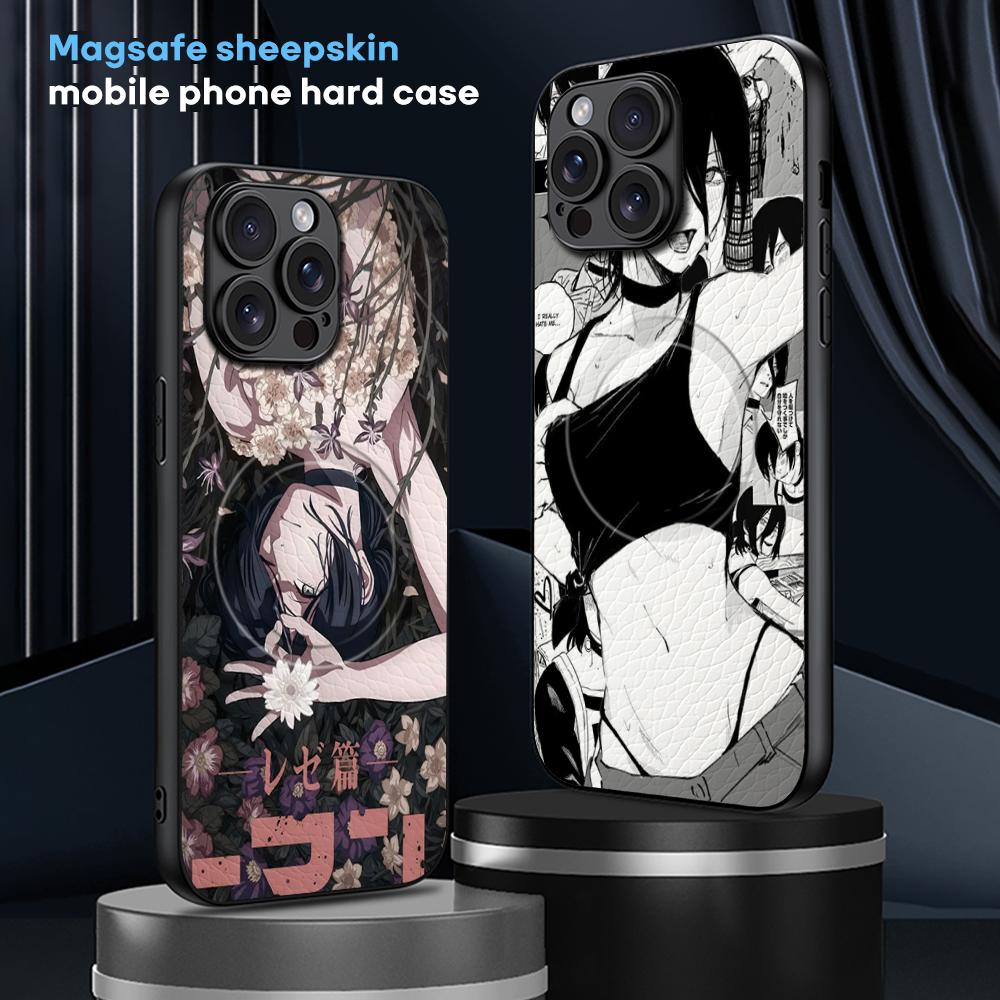 Reze Japan Anime Girl Cool Pattern Phone Case For iPhone 16 15 14 13 12 11 Plus Pro Max High-end Luxury Magsafe Sheepskin