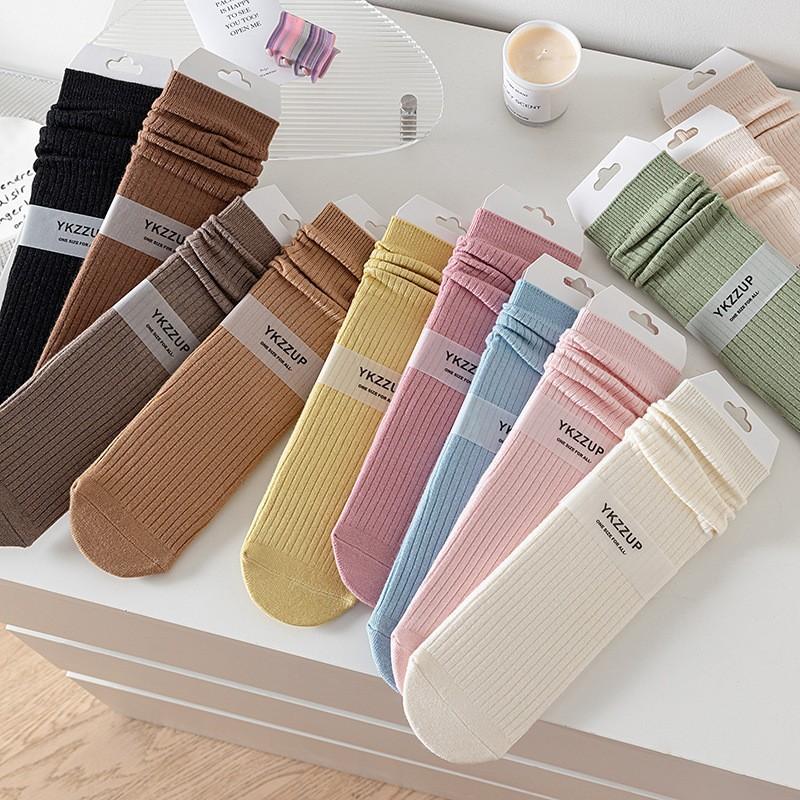 Wool Socks Children'S Stacking Socks Season Thickened Warm Solid Color Retro Versatile Sweat-Absorbing Deodorant Medium Tube Socks