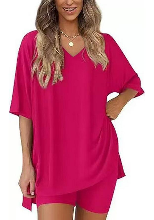 Women's Casual V-neck T-shirt & Shorts Homewear Set, 2026 Collection: Comfortable and Stylish 