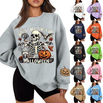 Unisex Halloween-Print Leichtes Langarm-Pullover-Sweatshirt für Herren und Damen