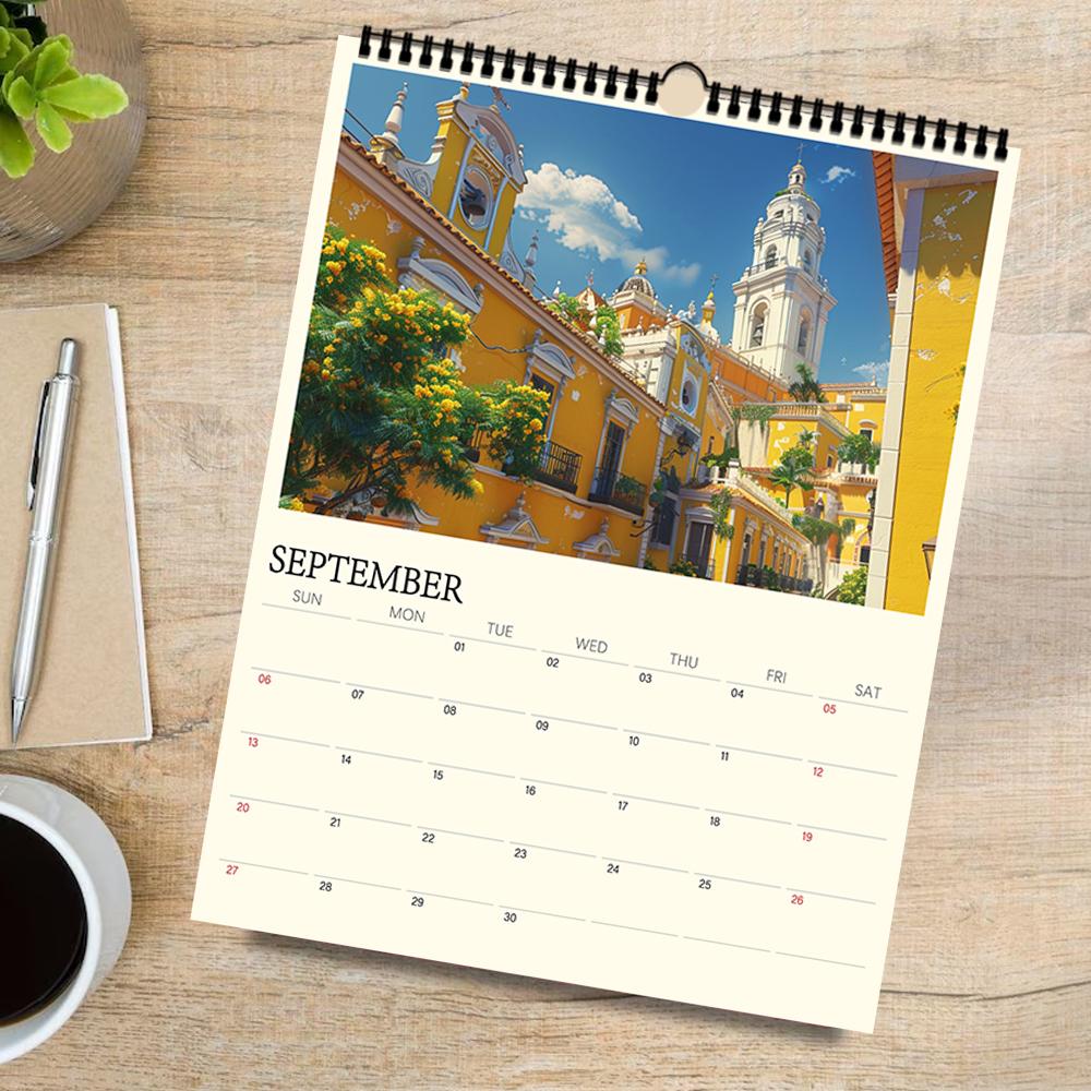 1pc, 2026, City Scenery Wall Calendar, Famous Landmarks & Architecture Series, 12 Designs, Wall Calendar, Birthday, Christmas