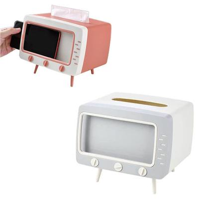 2 In 1 Home TV Shape Phone Holder Tissue Box Desktop Napkin Holder Case Mobile Phone Viewing