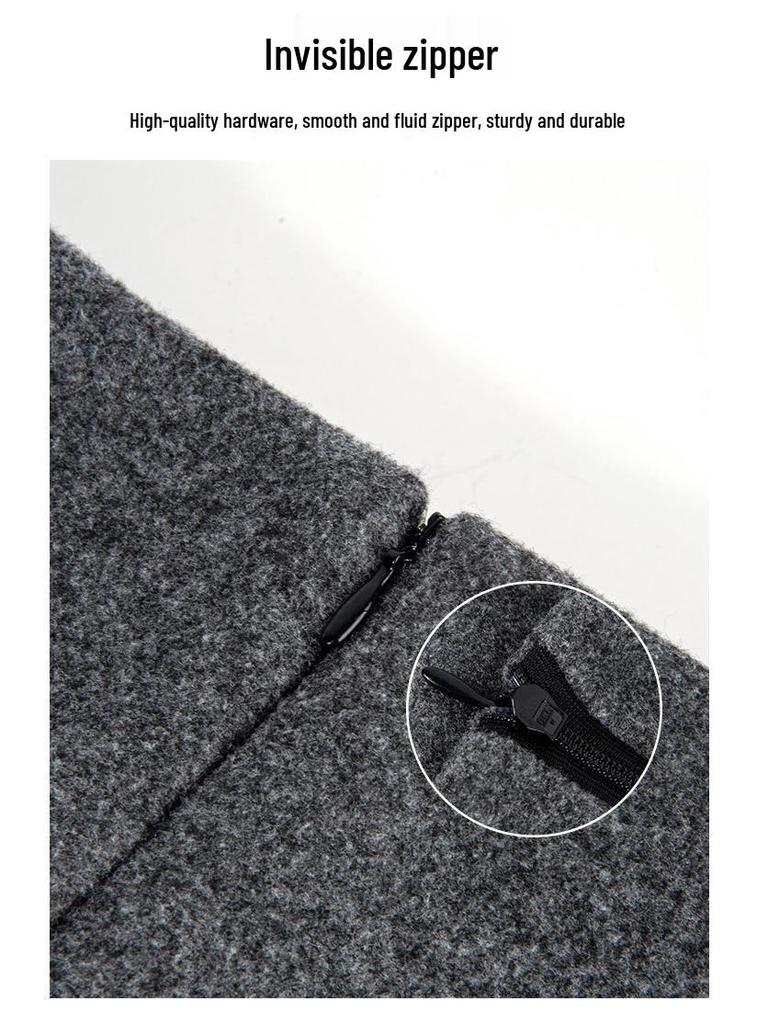 Women's Gray Wool Blend High-Waisted Bodycon A-Line Skirt - Korean Style Elegant Spring Arrival