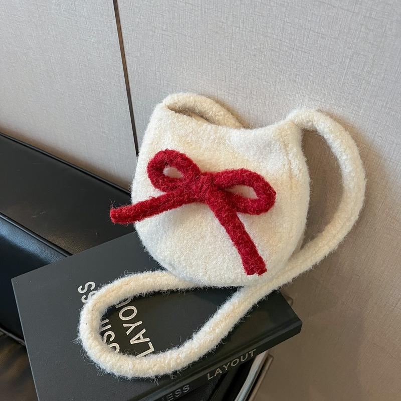 Plush Bow Shoulder Messenger Bag New Versatile Casual Fashion Shoulder Bag