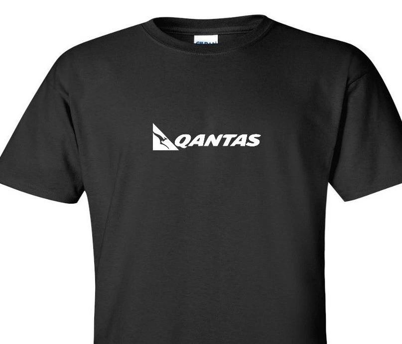 Qantas Airlines White Logo Australian Aviation Black Cotton T-Shirt S