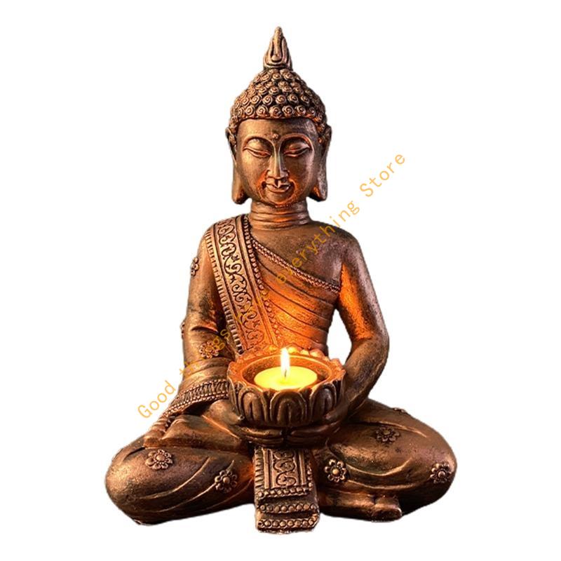 

Resin Statue Figurine with Tea Light Holder Incense for Burner Candlestick Antique Meditating Sitting for 55KF for BB мідний