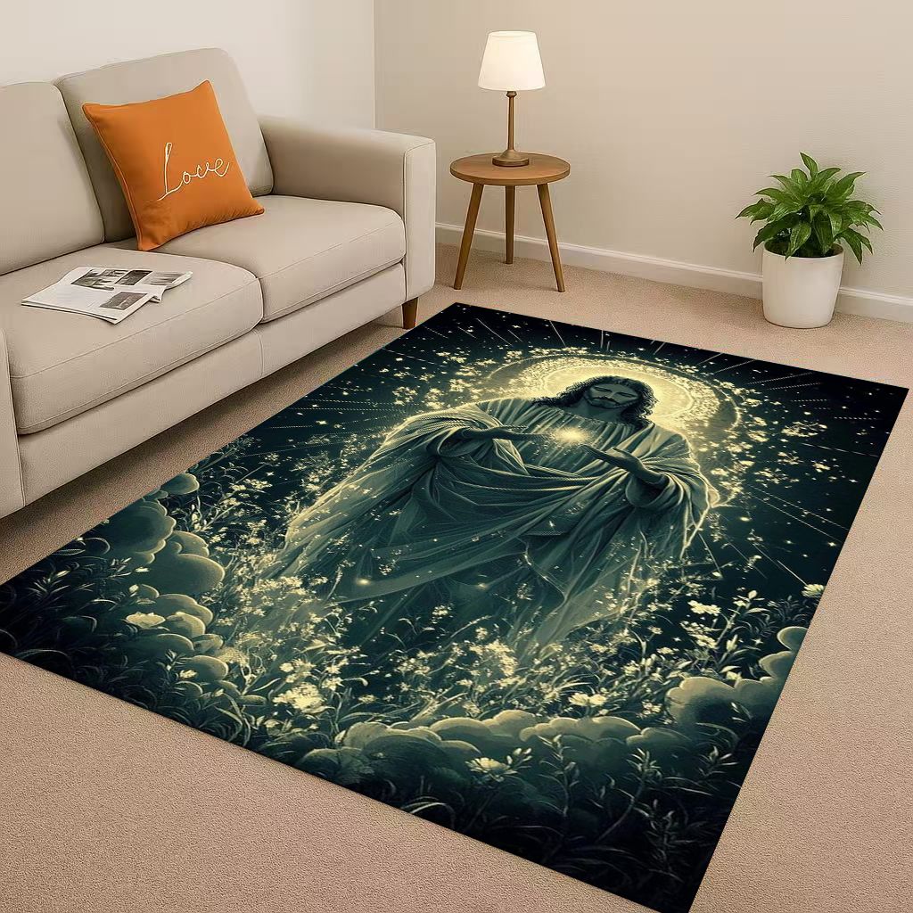 Retro Jesus Virgin Mary Art Living Room Non Slip Area Rug Soft Carpet for Bedroom Playroom Sofa,Easy Clean Home Decor Doormat