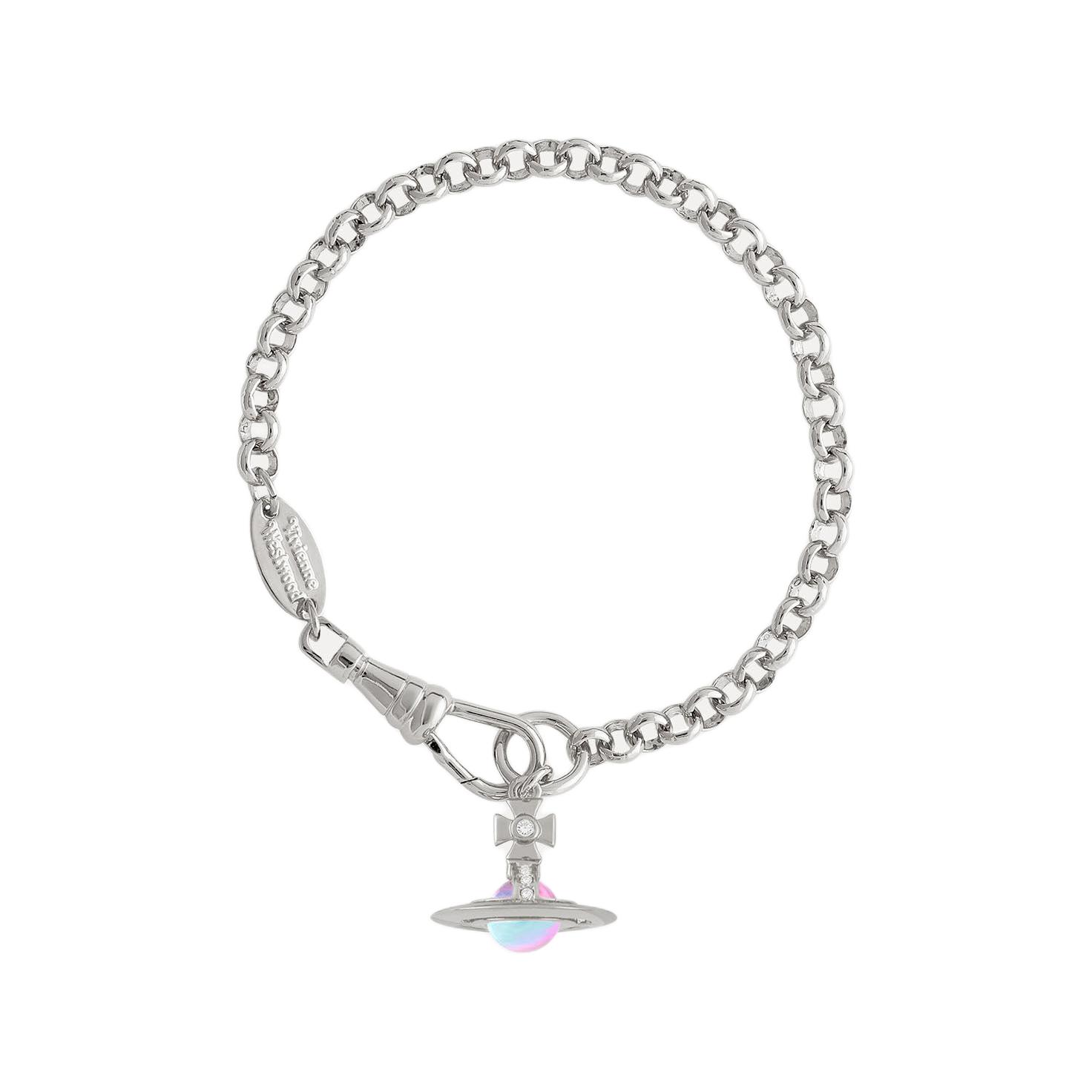 Vivienne Westwood Petite Orb Saturn Laser Aurora Brass Aurora Sphere Pendant Bracelet Women bracelet Silver 8053195172870 Basic Packaging-Dust Bag+Box