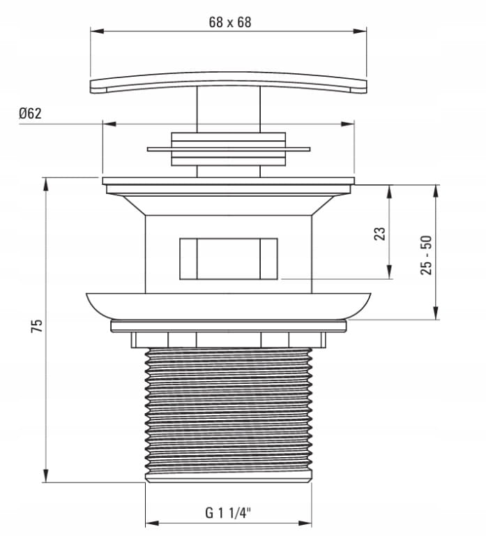 Square Black Click-clack Plug for Washbasin or Bidet with Overflow 1 14