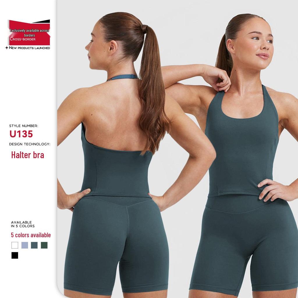 Cross-Border U-Neck Halter Top: Women's Quick-Dry Built-In Bra Yoga Vest for Sport & Fitness
