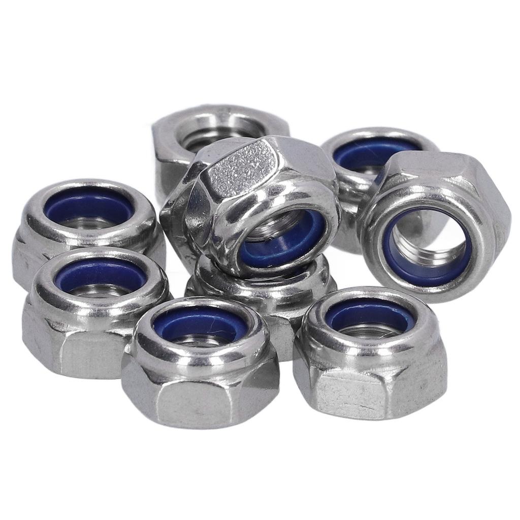 100Pcs Nylon Insert Lock Nut Locknut Stainless Steel Fastener Set Kit for MaintenanceM10