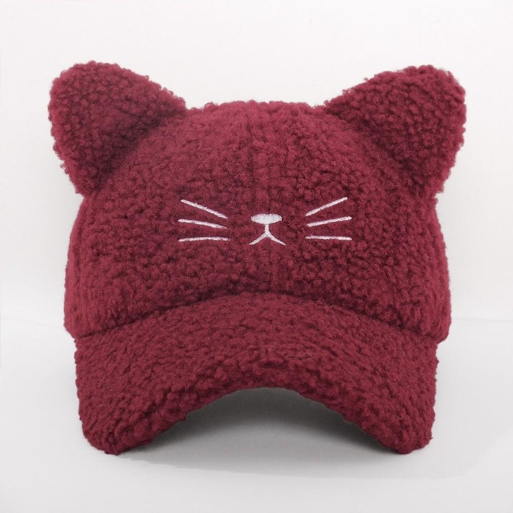 Adjustable Fleece Peaked Hat Lamb Fleece Baseball Cap New Cat Ear Baseball Cap  Women Girls