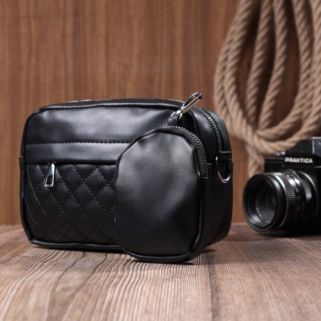 Convenient Women's Cross-body Bag with a Coin Purse Made of Eco-leather VINTAGE Bag 22796 Black