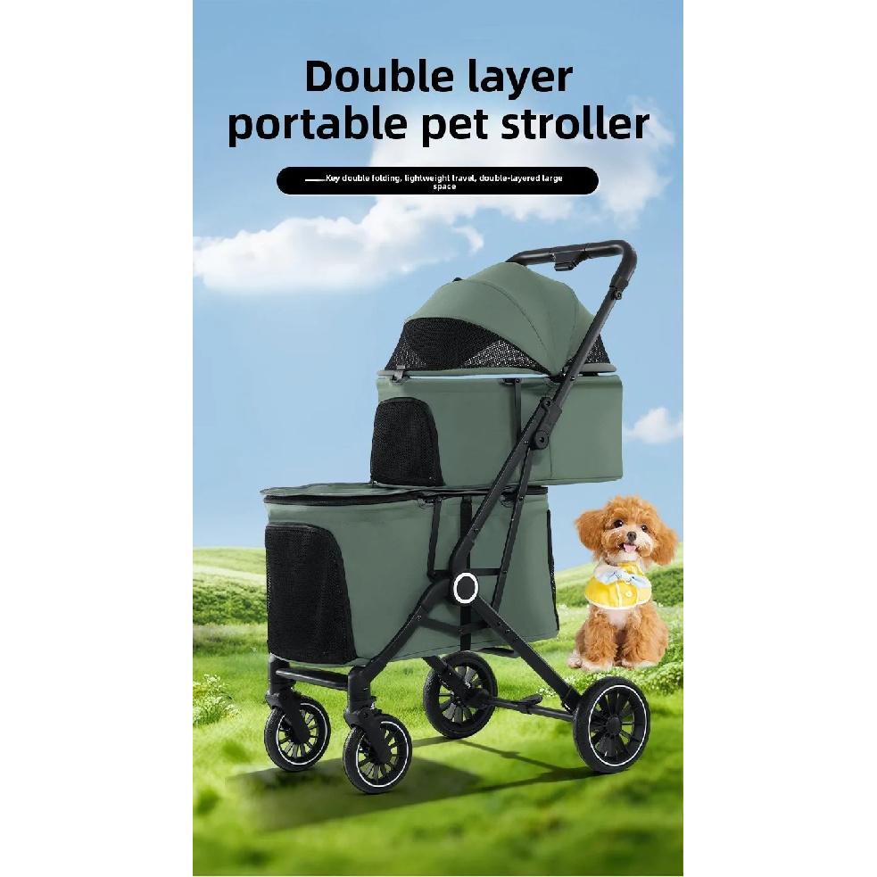 Double Pet Stroller for Dogs and Cats Travel Carriage with Safety Beltsand 4 Lockable Wheels Foldable for Multi-Pet Medium