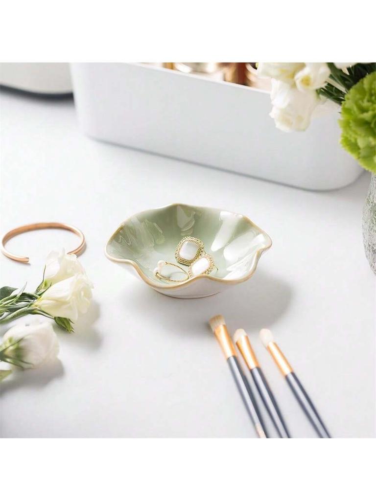 1pc Ceramic Petal Shaped Jewelry Tray, Simple Irregular Jewelry Plate for Jewelry Storage, Display, Storage or Home Decoration
