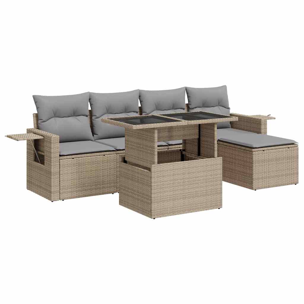 Vidaxl 6-Cz. Garden Furniture Set With Cushions, Beige, Poly Rattan