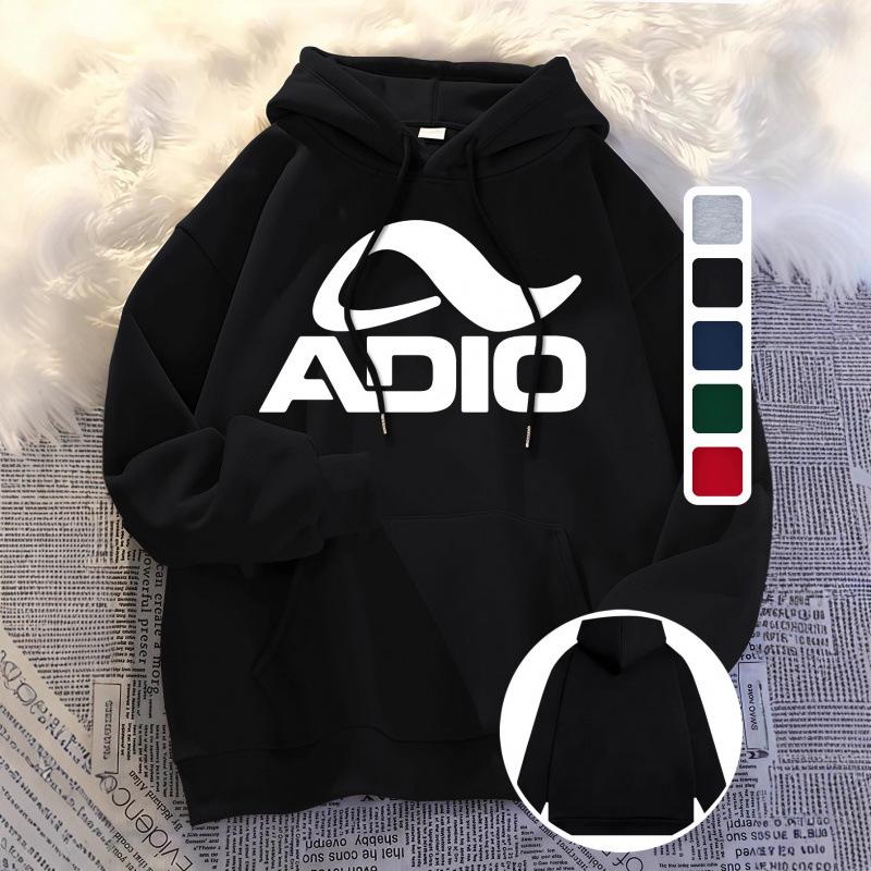 Trendy brand autumn and winter men's clothing with the same hooded pullover printed sweater with fleece and thicker leisure sports