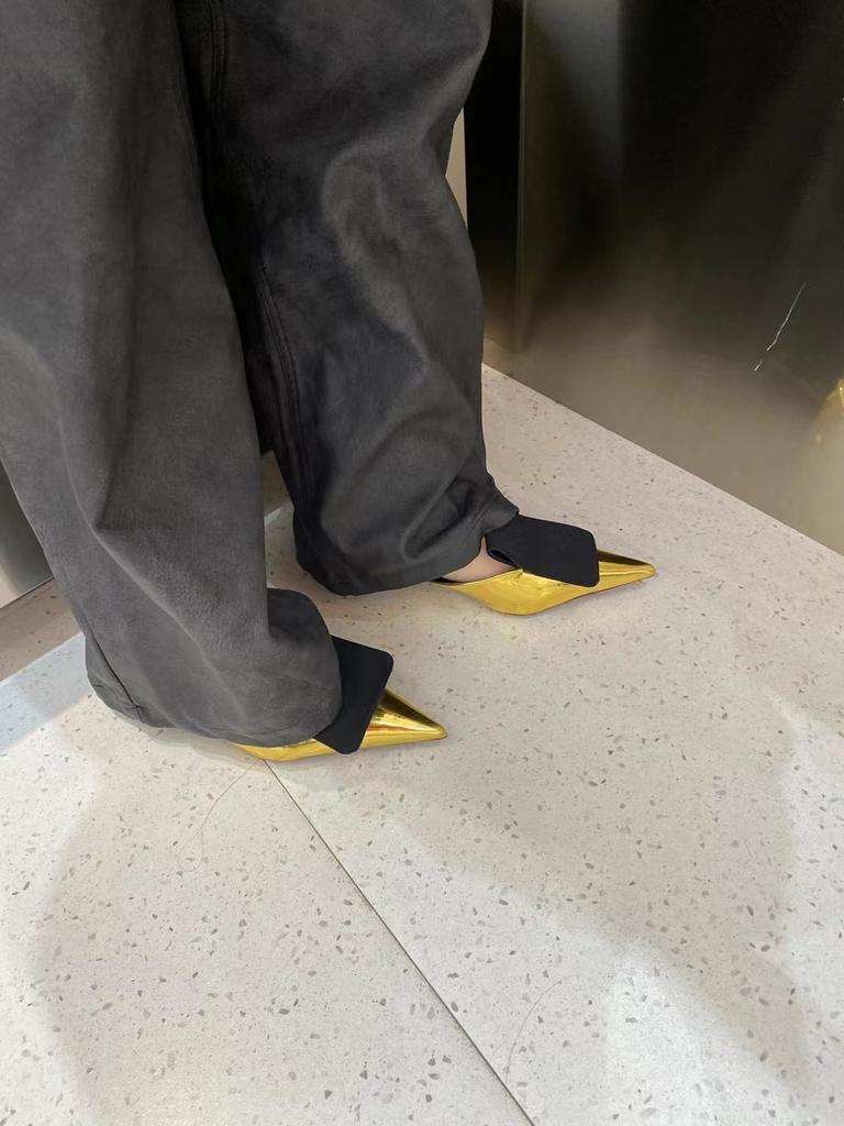 fashion Casual Women Slides Slippers 2024 New Arrivals Mixed Color Thin Low Heels Gold Silver Fashion Ladies Party Pumps Soze 35-39