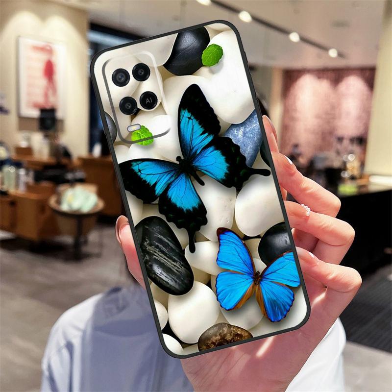 Luxury Blue Butterfly Butterflies Case For Oppo A40 A60 A80 A18 A38 A58 A78 A98 A16 A76 A96 A15 A17 A77 A74 A94 A54 A57S Cover