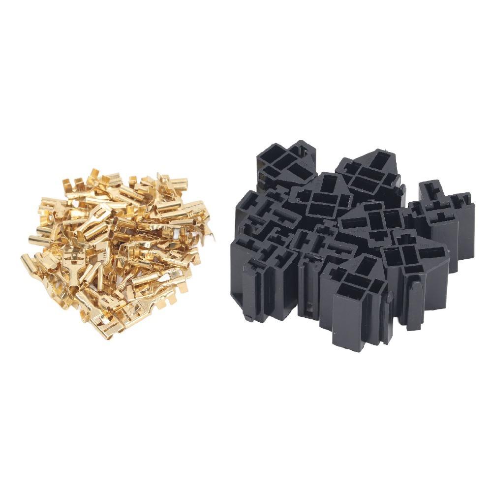 

10 Set 5 Pin Terminal Relay Case Holder with 30pc 9.5mm 20pc 6.3mm Terminal 12V 30A/ 40A Relay Connector ABS 10Set