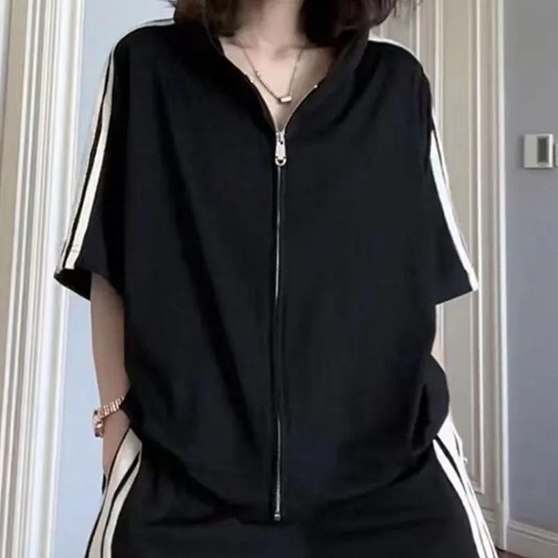 Summer Gothic Street Style Shorts Suits Women Casual Sports Jogger Loose Shorts Two Piece Sets Casual Y2k Harajuku Polo T-shirts
