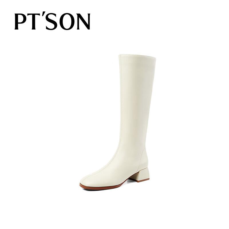 Baitiansen Women s White Chunky Heel High-Top Knight Boots 37