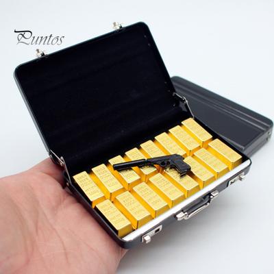 1/6 skala Miniatur Puppenhaus Simulation 16 Faux Gold Bar Pistole Aluminium Legierung Koffer Set Puppe Haus Zubehör für Barbies Dekorative Mini