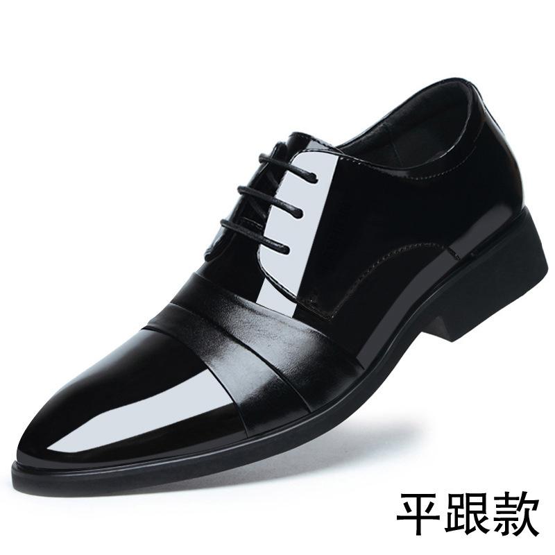 Business dress pointed men's leather shoes genuine leather British inner height-increasing paint bright leather Korean version trendy shoes casual men