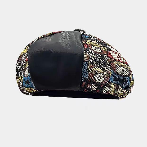 

Spring and Autumn New Octagonal Hat Big Head Wholesale Cute PU Splicing Bear Beret Children M（56-58cm） чёрный
