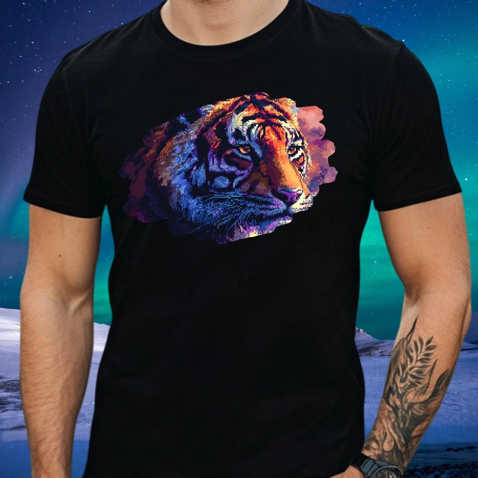 T-Shirt Herren Tiger Pixel Art Motiv Baumwolle Größe S bis 5XL XL