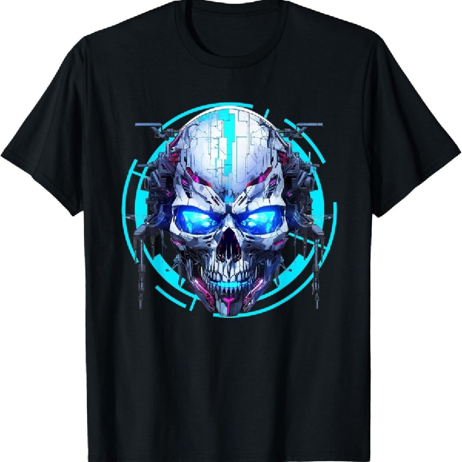 

Cyberpunk Skull Cyborg Skeleton Vaporwave T-Shirt S