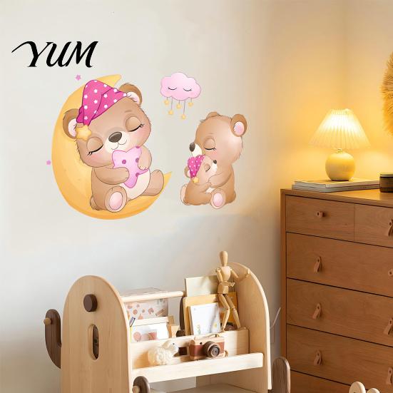 Versatile Wall Decor for Home Office Cute Bear Stickers Kids Room, PVC Waterproof Cartoon Animal Self Adhesive Bedroom Decals, Removable Art