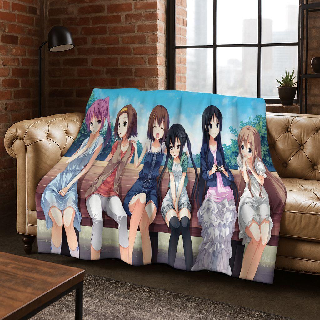 Anime K-ON Kawaii Girl Hirasawa Yui Music Cartoon Flannel Blanket,Cozy Soft Throw Blanket for Home Bedroom Bed Sofa Cover Kid