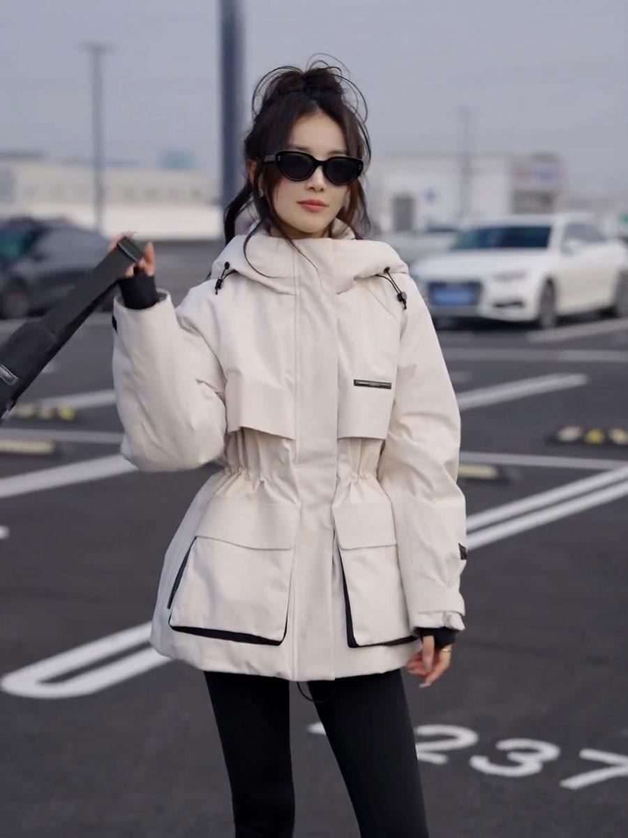 

Premium waist hooded cotton clothes women s 2025 winter new coffee color thin thickened medium and long cotton-padded clothes jacket tide XL білий