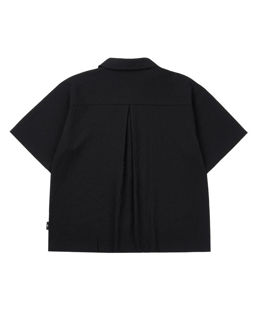 Masateu Gingham Check Open Collar Shirt _ Black