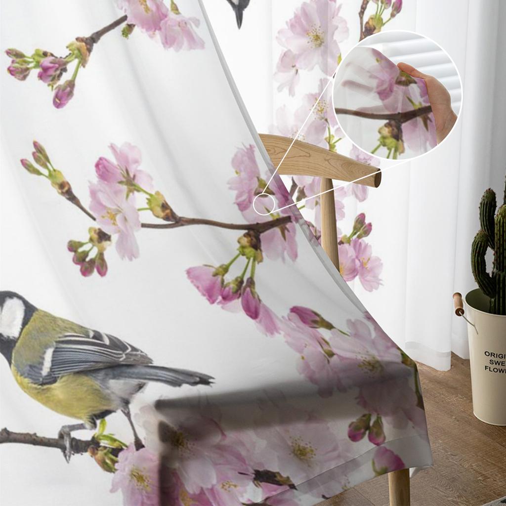 Oriole Peach Blossom Bird Flower Sheer Curtains for Living Room Decoration Window Curtains Kitchen Tulle Voile Organza Curtains