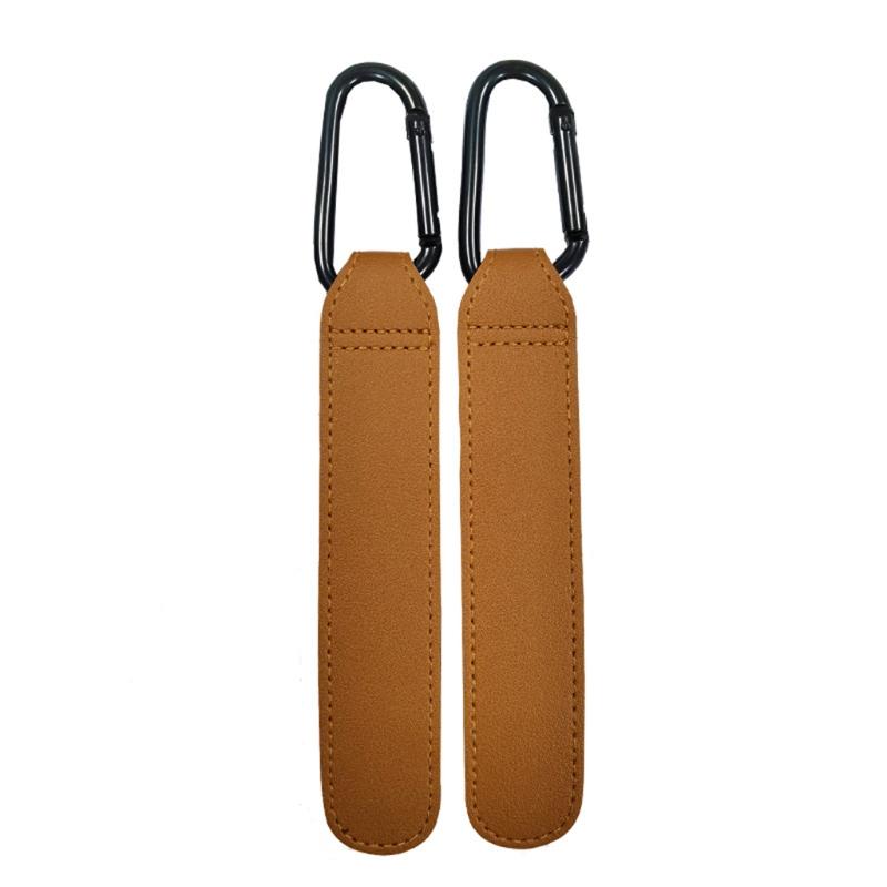 Convenient Baby Stroller Hooks Clips Stroller Accessories Aluminum Alloy Carabiner for Hanging Diaper Bags PU Leather