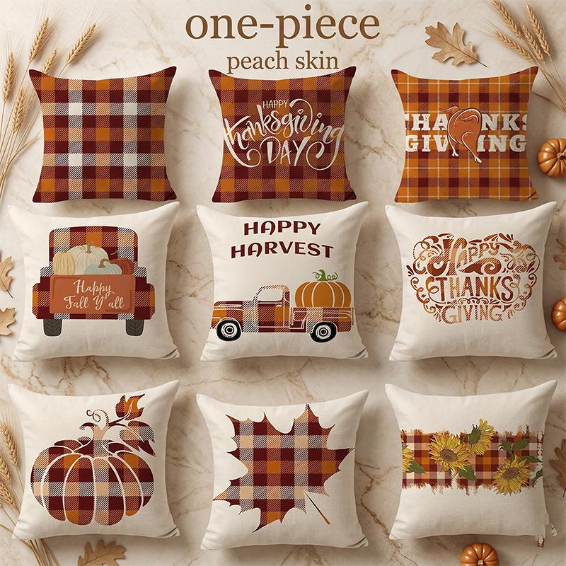 Thanksgiving Fall Pumpkin Cushion Cover Farmhouse Truck Peach Skin Pillowcase Autumn Harvest Home Sofa Decor Throw Pillow Cover