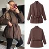 Moda de estilo occidental Tendencia Versátil para Mujer Color Sólido Cordón Holgada Cálida Chaqueta de Algodón