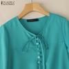 ZANZEA Women Casual Round Neck Solid Color 3/4 Sleeve Summer Blouse