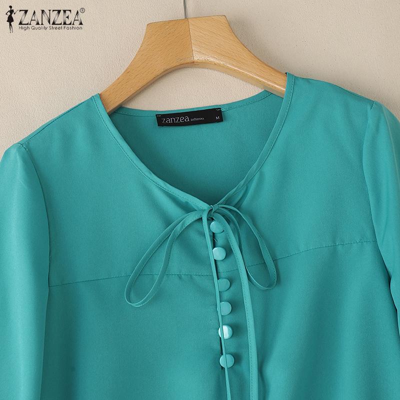 ZANZEA Women Casual Round Neck Solid Color 3/4 Sleeve Summer Blouse