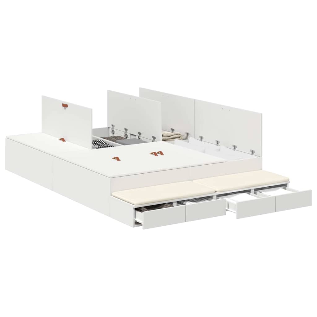 Storage Bed Frame in White 140 cm Particleboard