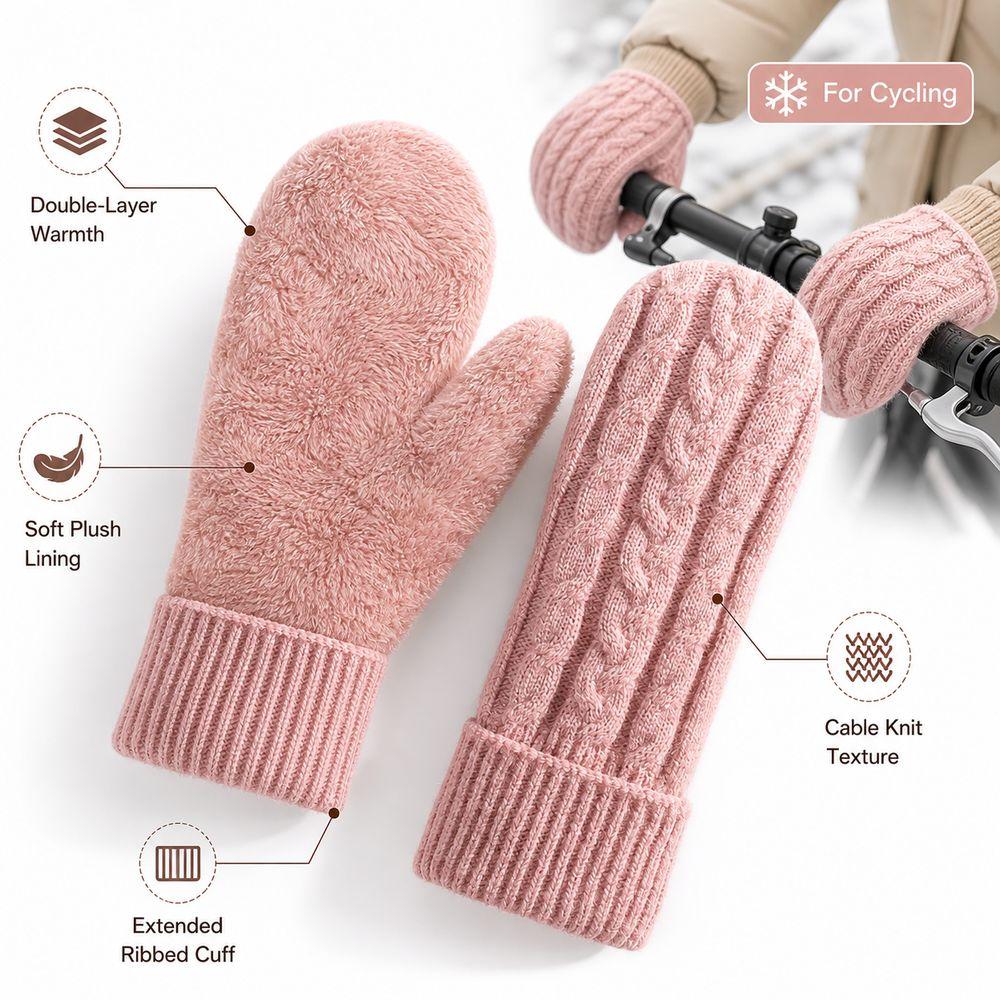 Plush Lined Winter Mittens Double Layer Thermal Mittens New Padded Fingerless Gloves  For Women