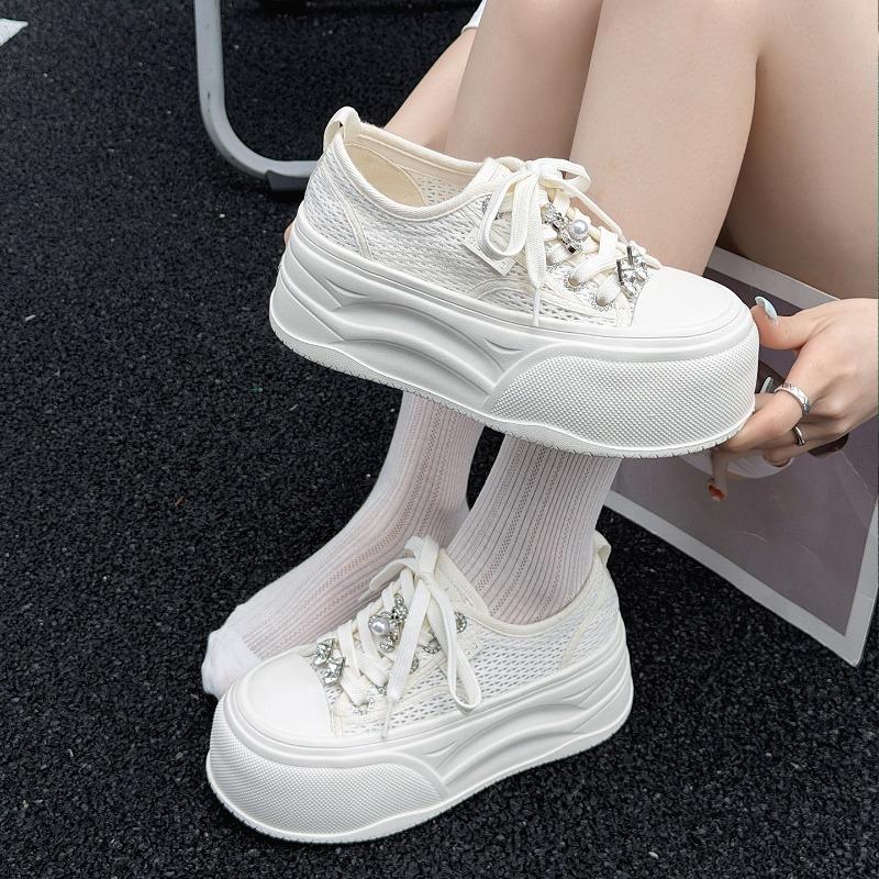 Mesh breathable cm thick baseplate shoes women's summer new versatile heightening thin casual little white shoes tide