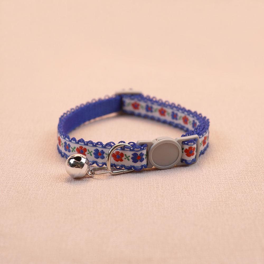 Floral Pet Collar with Safety Buckle & Bell for Dogs & Cats